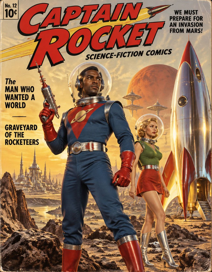 Captain Rocket — Mars Invasion retro-futuristic artwork